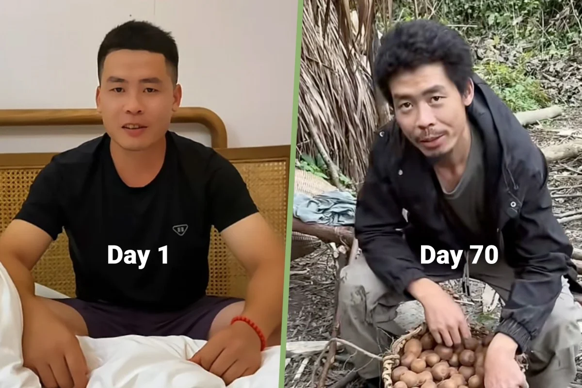 Man In China Wins RM59K After Surviving 70 Days In The Jungle On Rats & Insects before and after competition