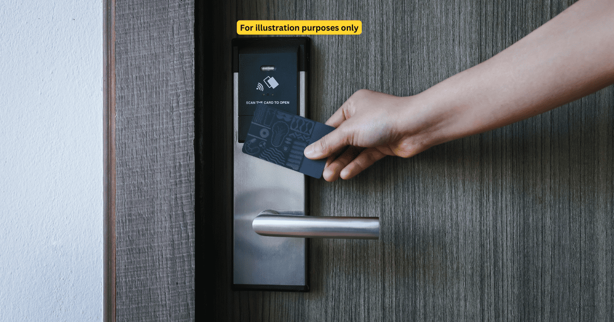 man is tapping card on the door lock