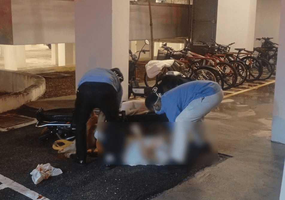 Medical officers carrying body of student who fell from Kampar apartment