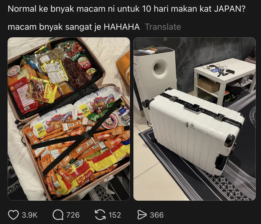 M’sian Man Packs Suitcase Full Of Instant Noodles For 10-Day Japan Trip, Netizens Question His Prep