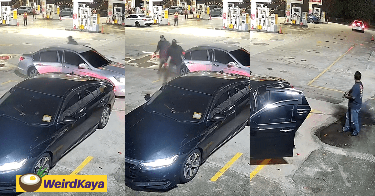 M'sian Man Whips Out Gun To Scare Off Attackers Who Ambushed Him With Machetes At Petrol Station