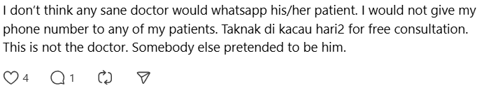 M'sian Patient Claims Doctor Messaged Her After Clinic Visit To Ask If She Was Single comment 3