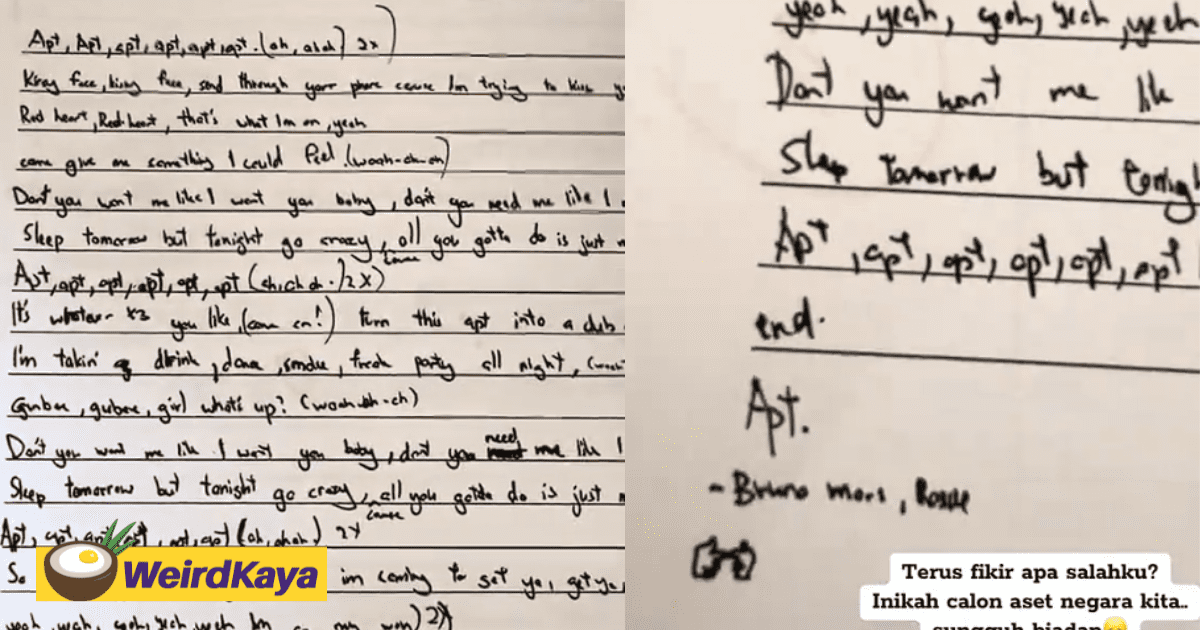 M'sian Student Writes Full Song Lyrics Of APT On Exam Paper, Shocking Teacher