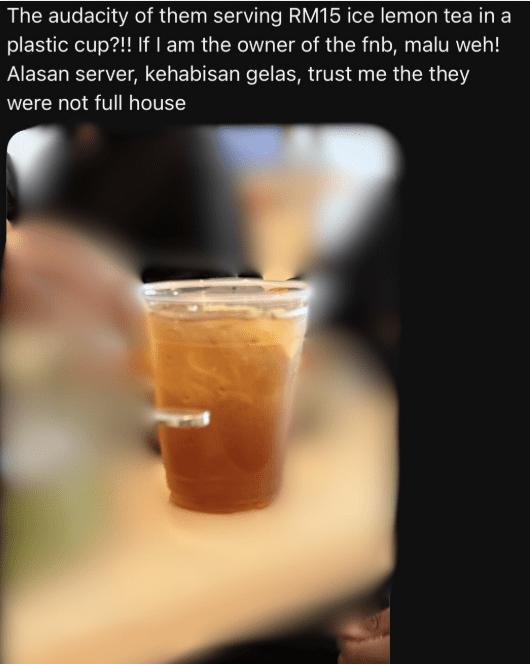 M'sian Woman Upset By RM15 Ice Lemon Tea Being Served In Plastic Cup While Others Got Glass Cups