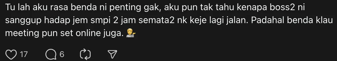 'Normalise WFH Again!'- Former M'sian HR Urges As Traffic Gets Worse Each Day
