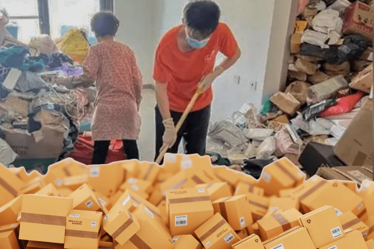 People helping Wang clear her parcels