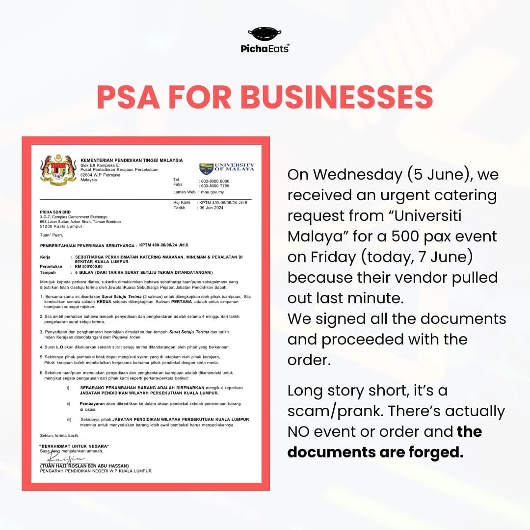 PichaEats scam notice