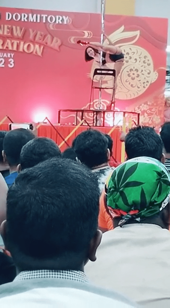 pole dance performance at Tuas South Dormitory 