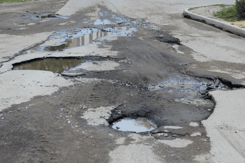 potholes on road