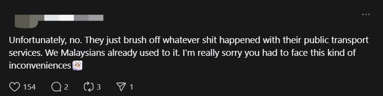 Tourist Asks If RapidKL Offers Rebates Or Cheaper Fares When LRT Trains Break Down Or Get Delayed comment 1