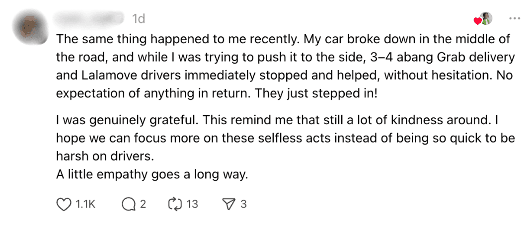 Received help with punctured tyre too