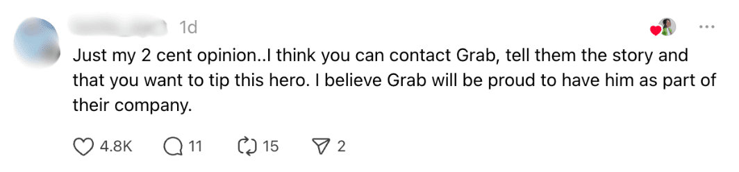 Report to GrabFood to reward him