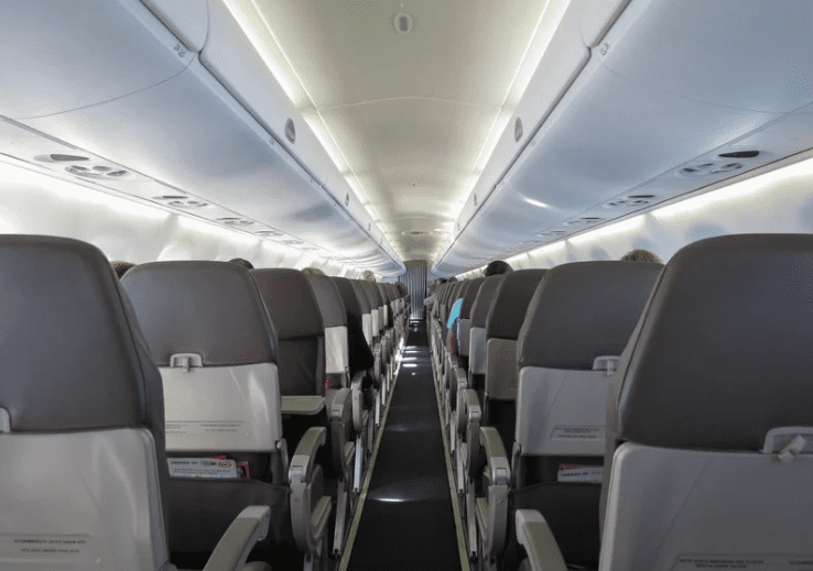 Rows of airplane seats