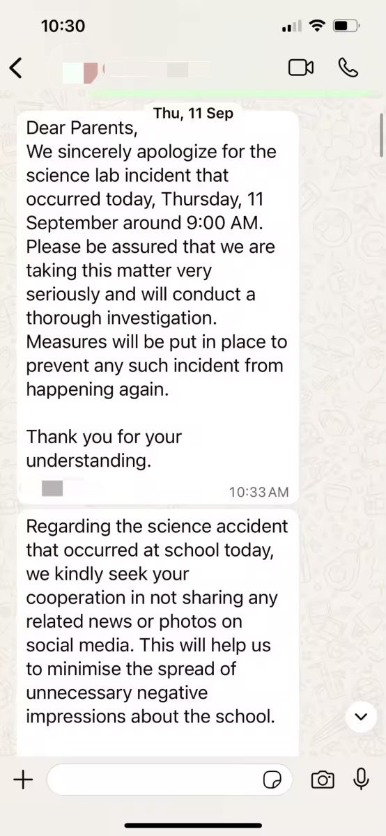 School's response over glass beaker incident