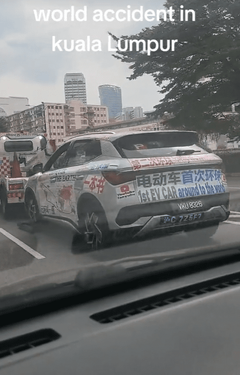 Couple Gets Into Accident With Perodua Bezza While Driving 'First EV Car Around The World' In KL