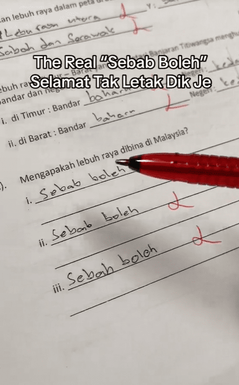 M'sian Student Writes 'Sebab Boleh Dik' Catchphrase On Exam Paper, Leaves Teacher Perplexed