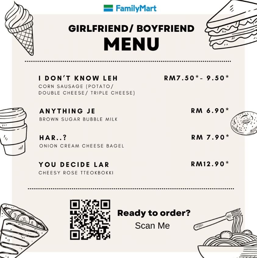 FamilyMart new Girlfriend and Boyfriend Menu