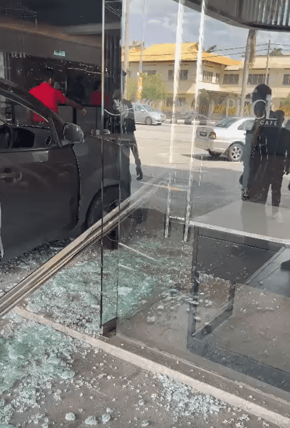 car crashing into cafeteria