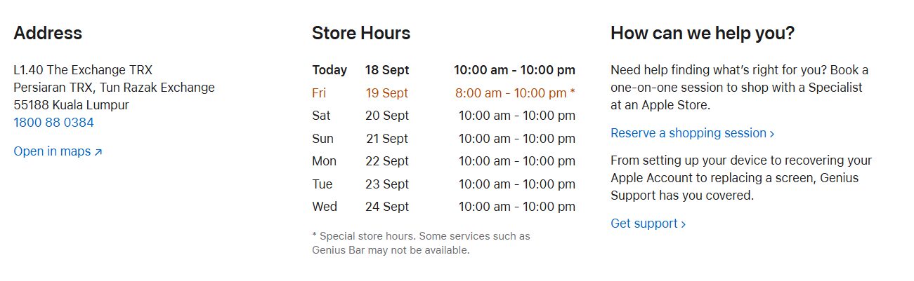 screenshot of apple's website