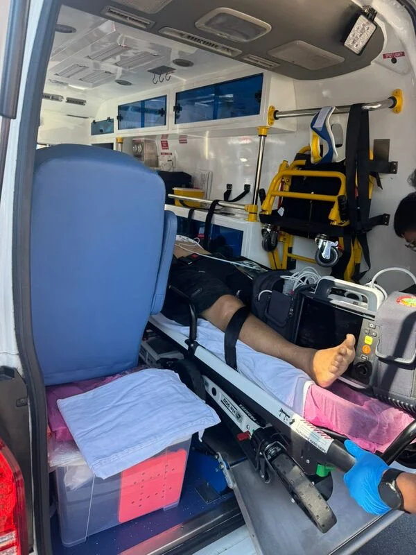 Sent to hospital via ambulance