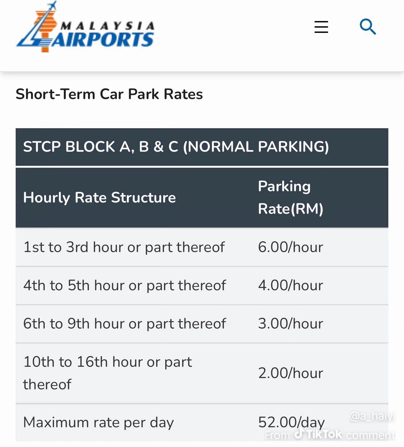 short term car park rates klia 1