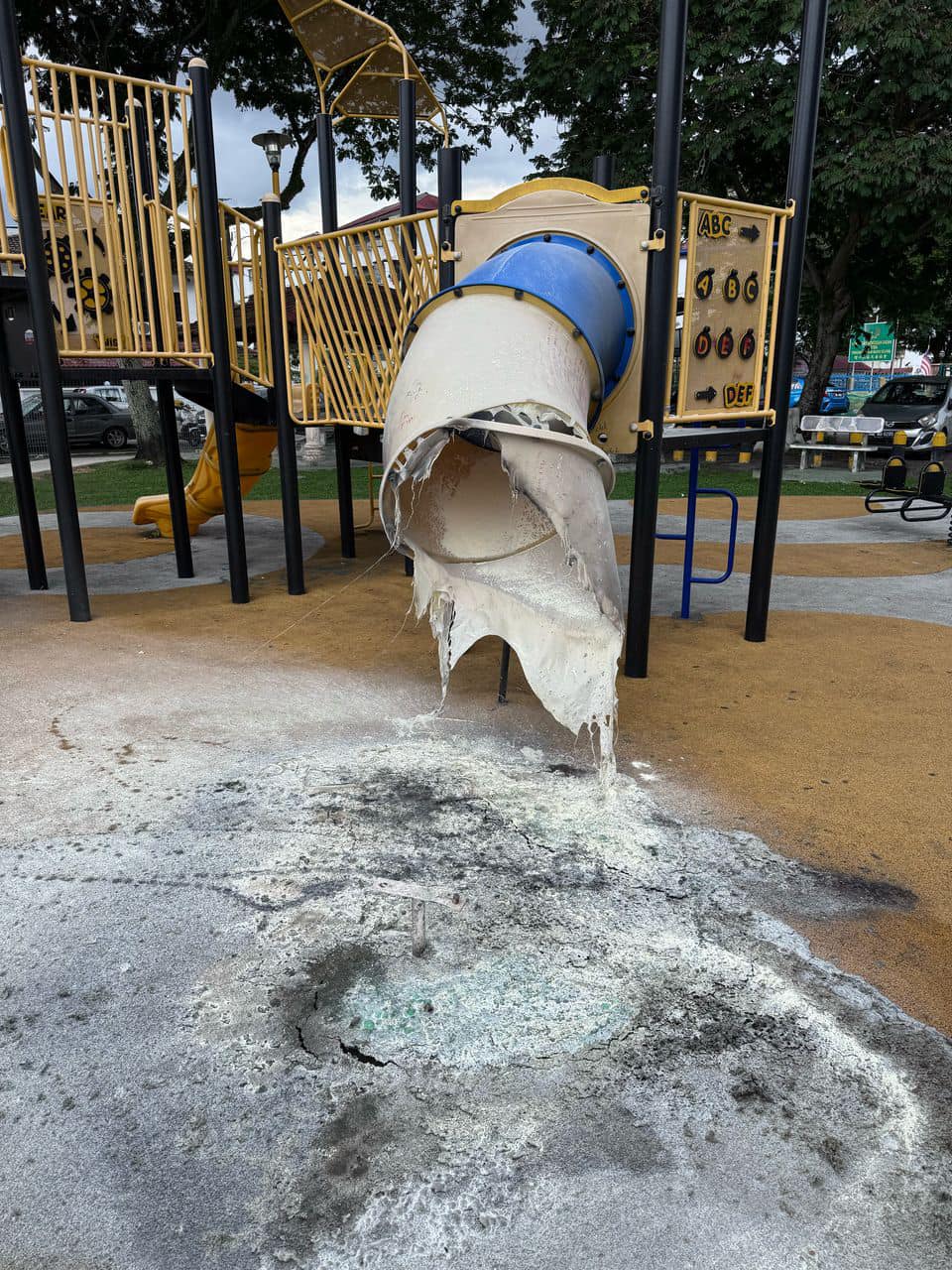 Slide damaged by fire in Kepong