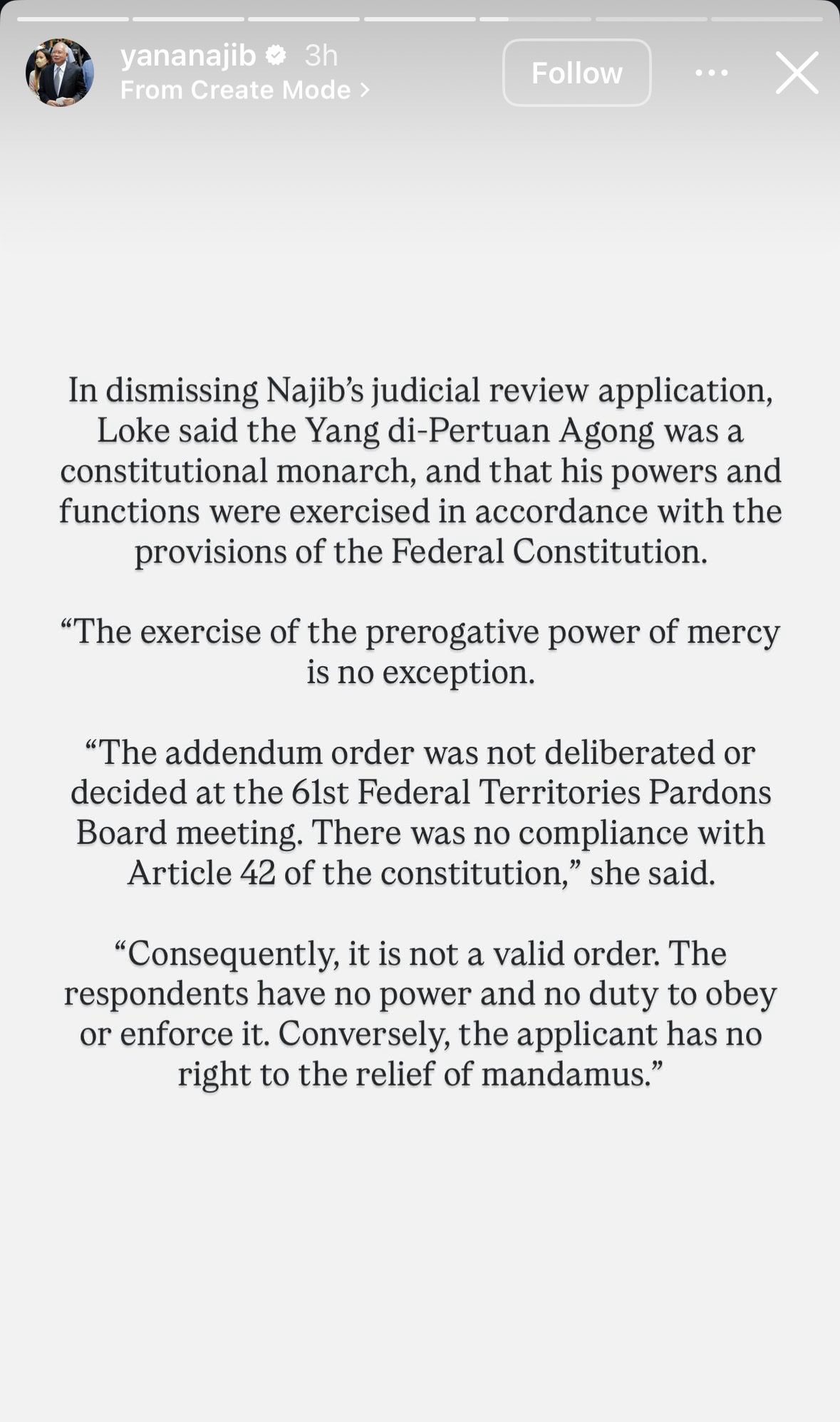 ‘So Sorry Daddy’ — Najib’s Daughter Tells Father To Stay Strong After Court Rejects House Arrest Bid