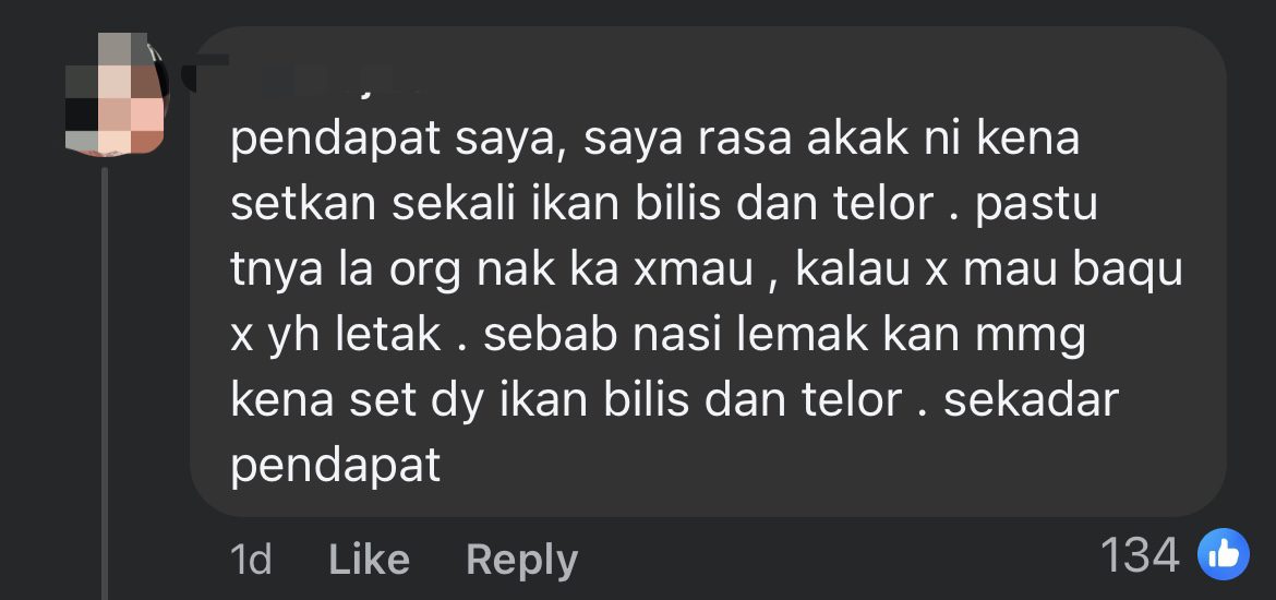 Customer Cusses Penang Nasi Lemak Vendor Out For Selling Egg And Ikan Bilis Separately comment 1