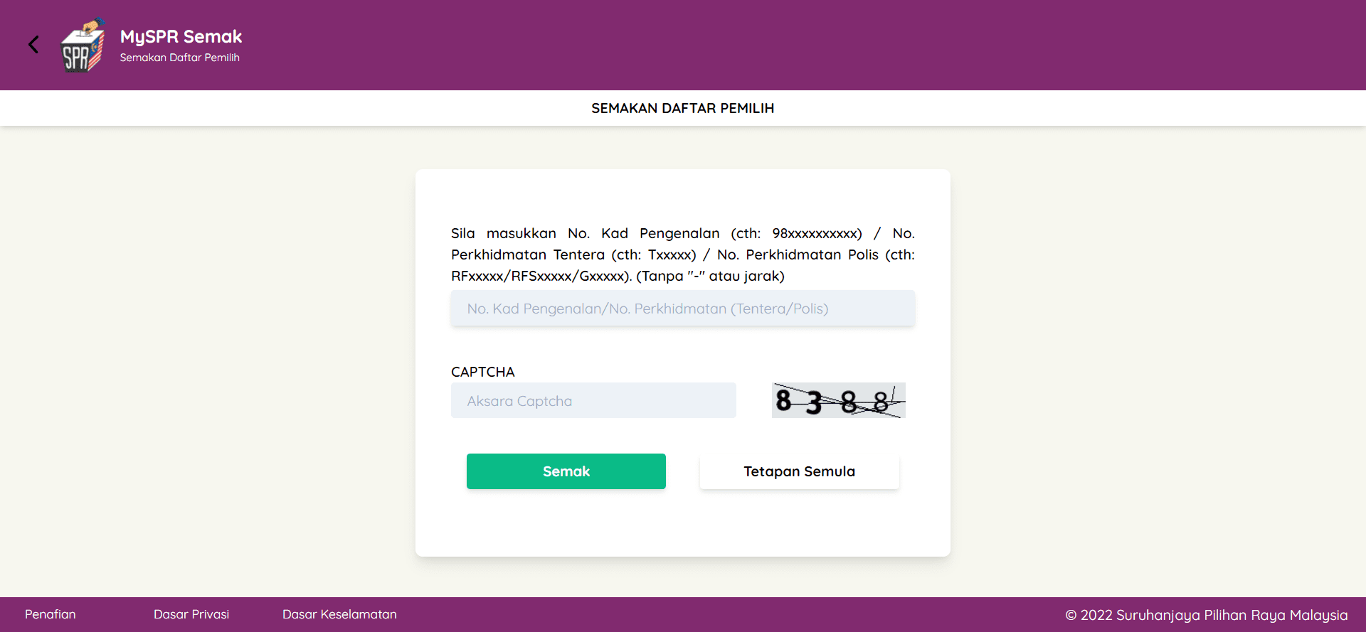 MySPR Semak website
