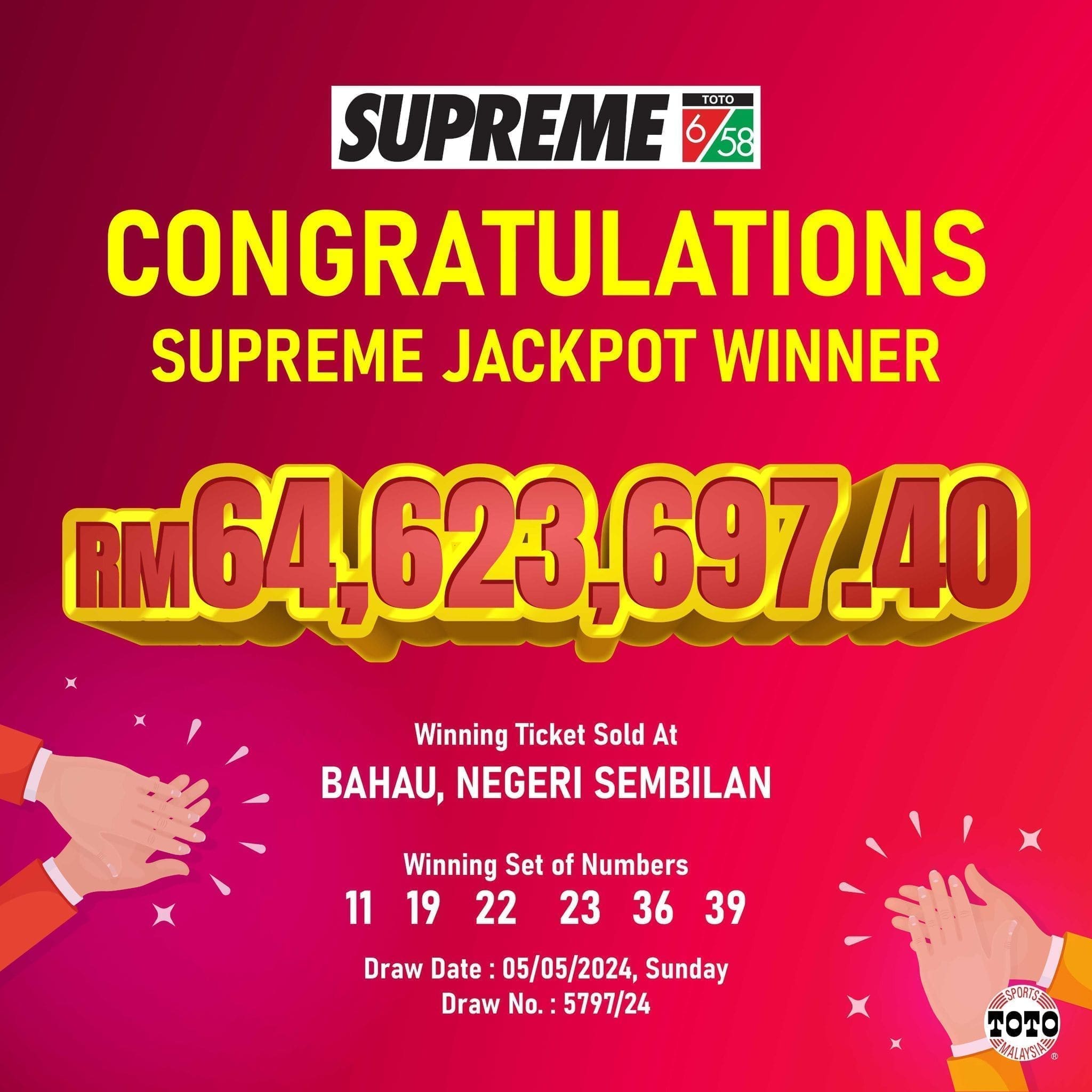 Sports Toto Rm64mil jackpot