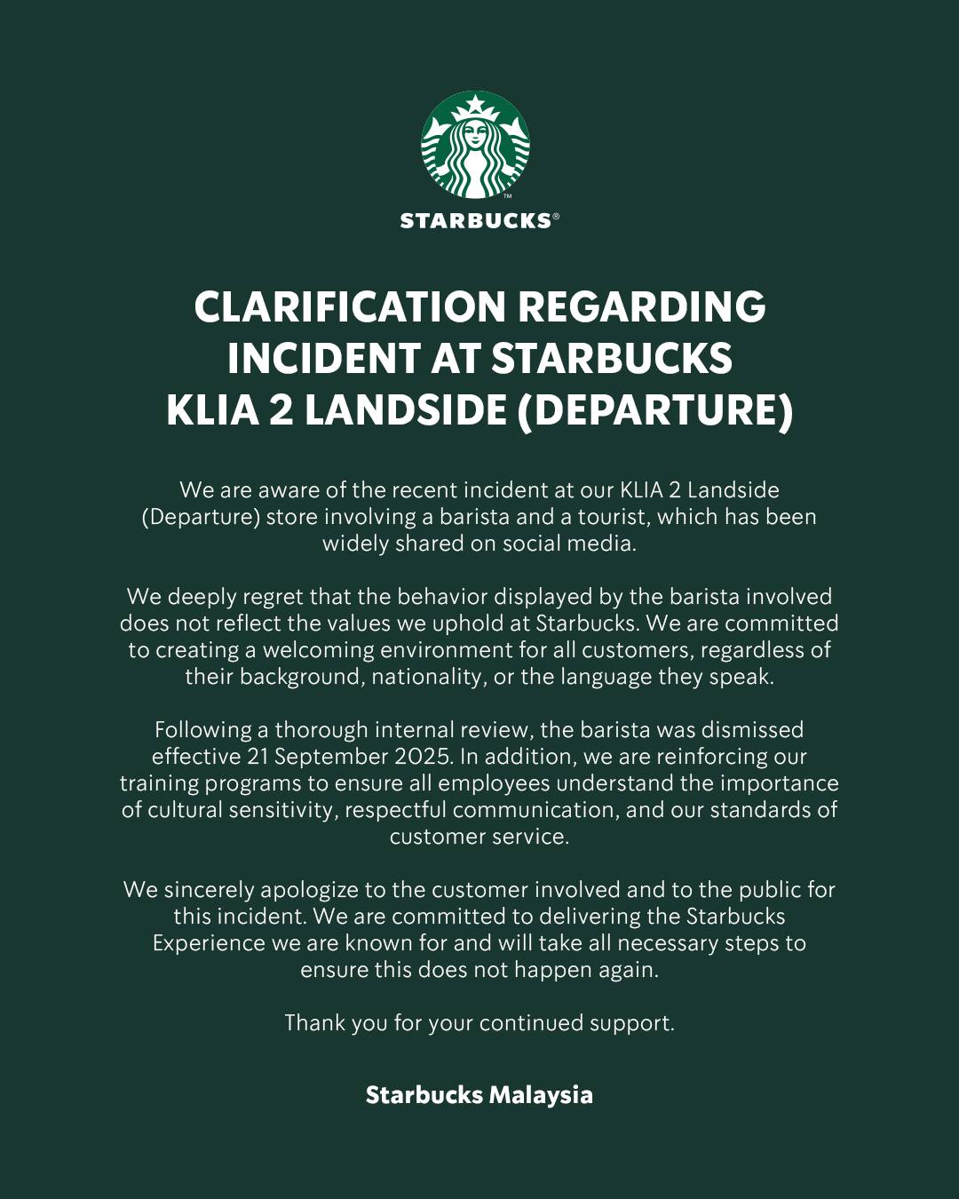 Starbucks' response to bodoh incident