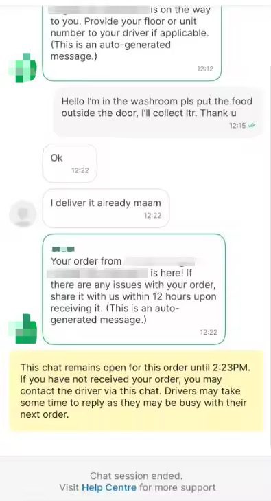 Text message sent to SG woman by delivery rider