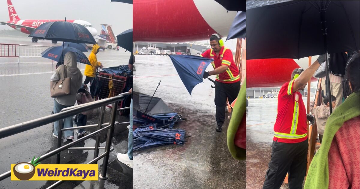 “This Would Never Happen In Europe” — Tourist Amazed As M’sian Airport Staff Give Out Umbrellas During Rainstorm