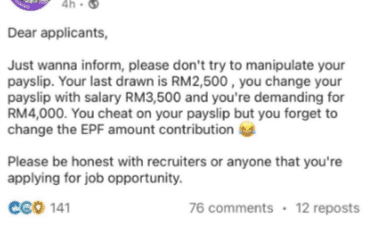 threads post on manipulating payslip