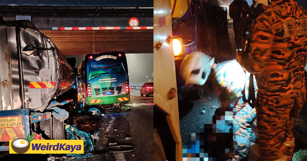 Tour Bus And 2 Lorries Crash Into Each Other In Johor, 2 Dead & 16 Injured