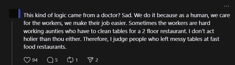 'Not Our Job' — M'sian Says Customers Aren't Responsible For Cleaning Up After Dining At Restaurant comment 3