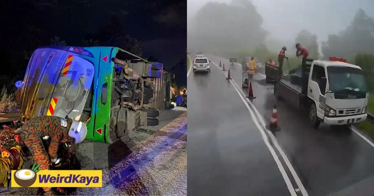 Workers Fix Road Where UPSI Crash Occurred Amid Heavy Rain, Wins Praise From Netizens
