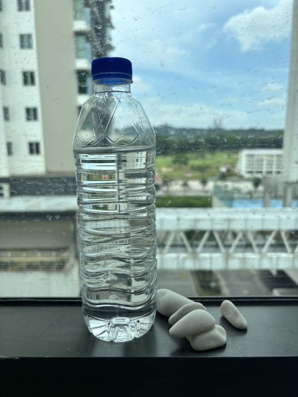 water bottle with stones
