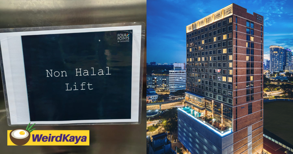 Non-halal lift sign at m'sian hotel causes online stir & netizens divided | weirdkaya