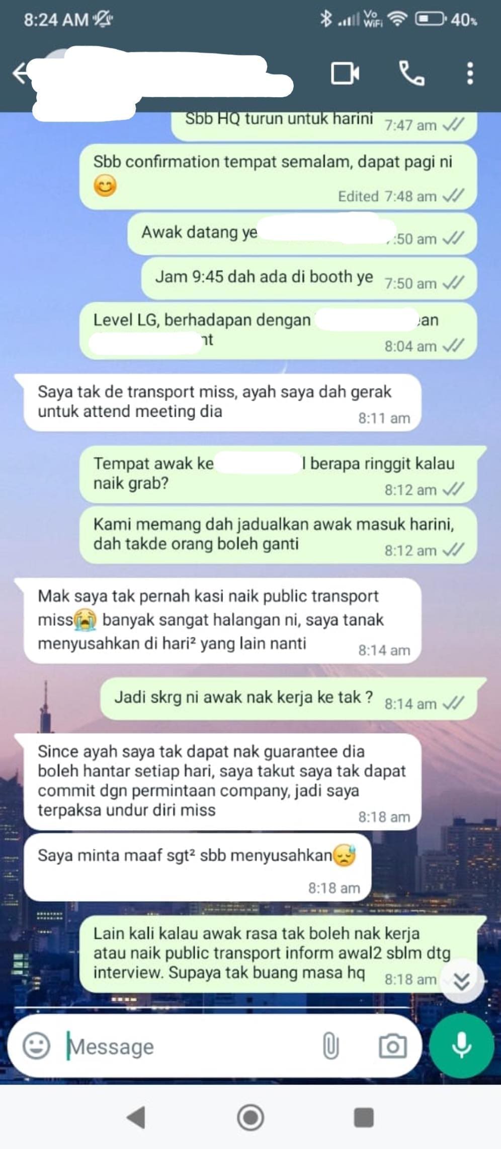 WhatsApp Conversation with the new employee