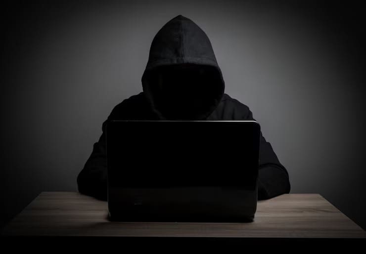Scammer behind a computer