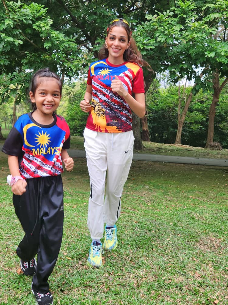 6yo Jacquelin Kaur training at a field with her mother Melinder Kaur
