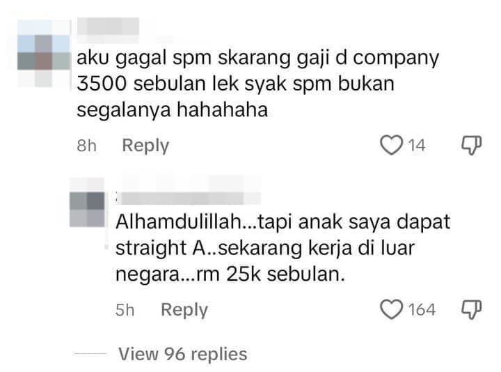comment from social media about SPM with salary RM25k