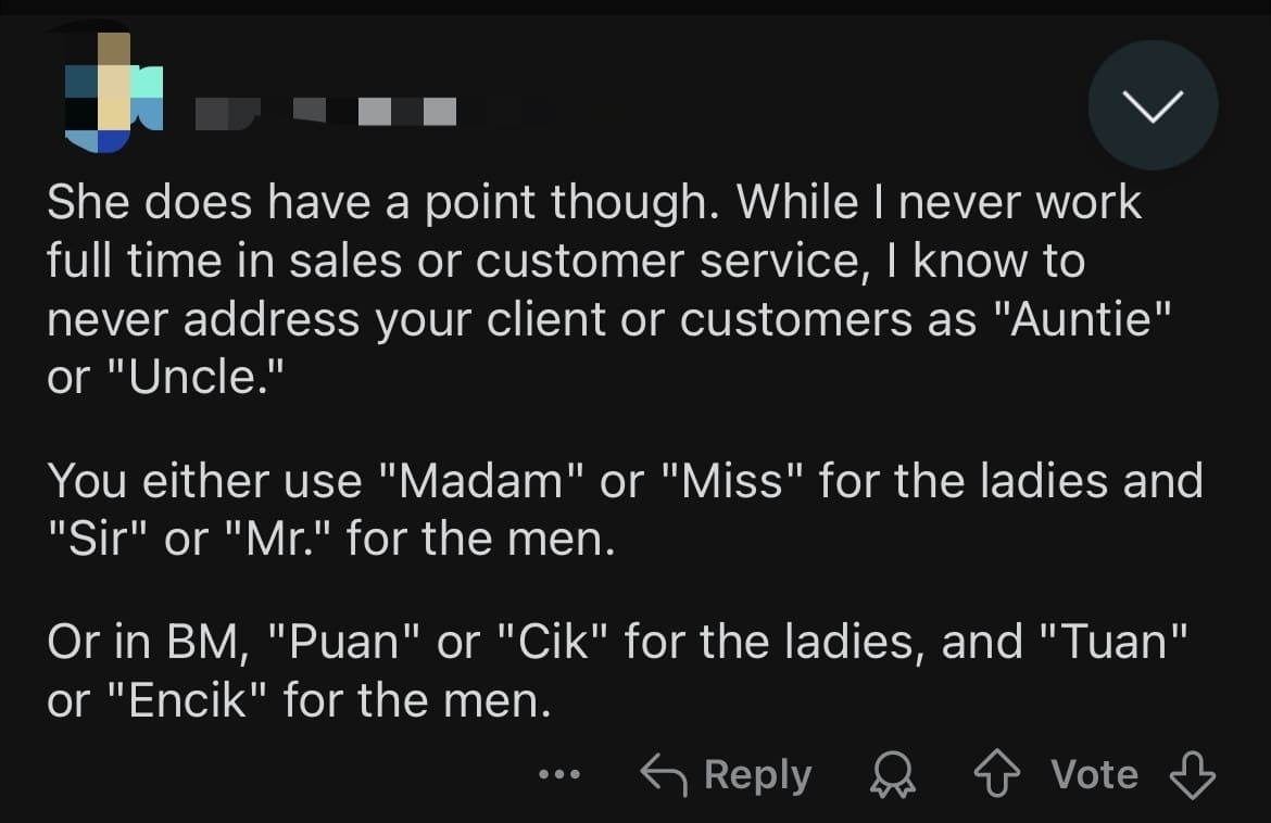 'Why Call Me That?' — M'sian Woman Offended Over Being Called 'Auntie' By Salesperson comment 2