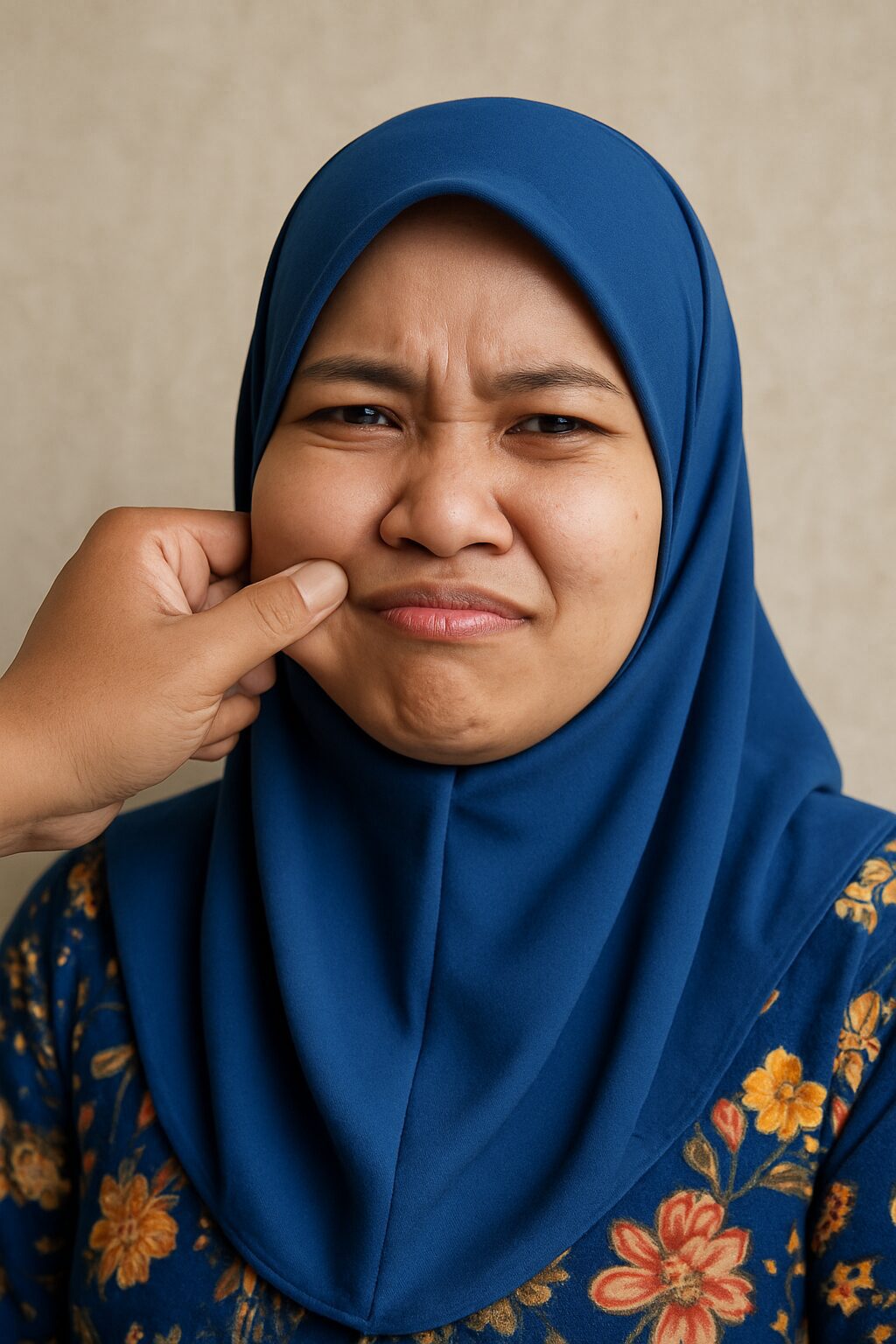 Woman getting her cheek pinched