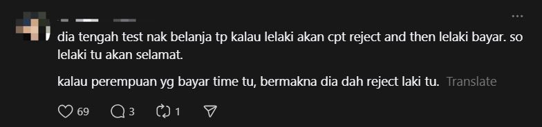 M'sian Man Puzzled By Date Wanting To Pay For Meal During 1st Date, Finds Out She Was 'Rejecting' Him comment 1