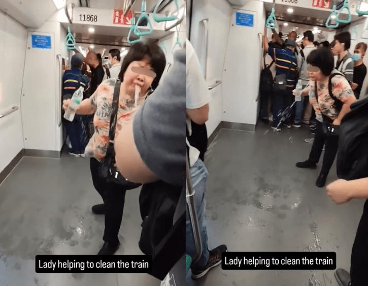 Woman spits water on S'pore MRT train